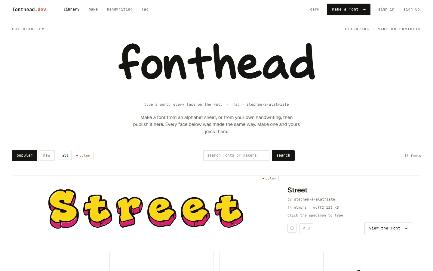 Fonthead community font library home page